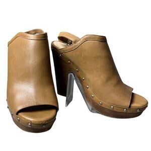 Jessica Simpson Daine Mule Clog Camel Beige Leather Studded Slingback Heel 8.5